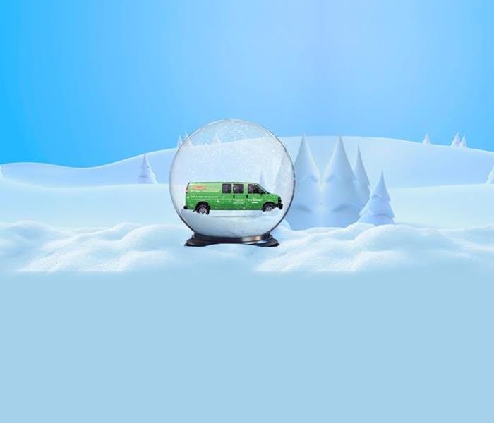 SERVPRO van in snow globe in a snowy setting